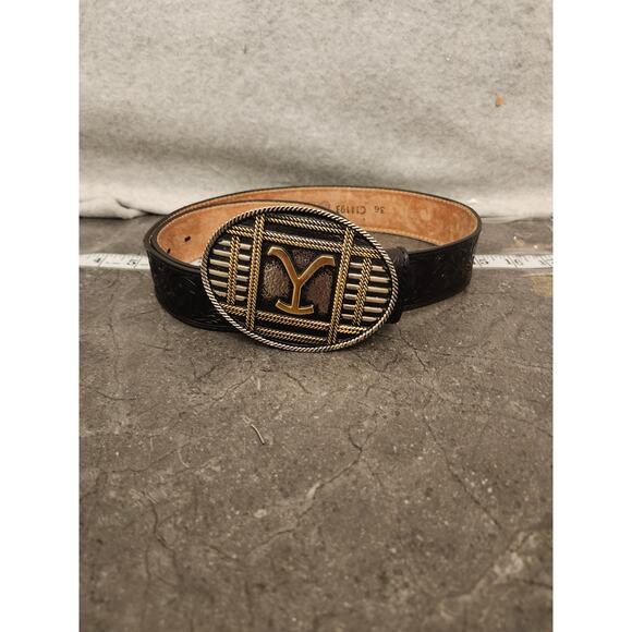 Montana‎ Silversmith Yellowstone Buckle Justin Leather 36 Embroidered West Belt - Picture 1 of 13